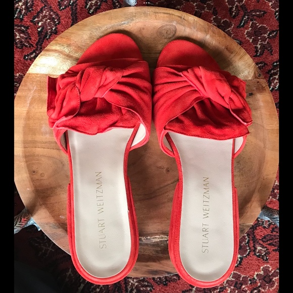 🎉H-P🎉STUART WEITZMAN Valentine’s Day ❤️ Red Suede Shoes Slides Sandals Sz 7.5M - Picture 7 of 9